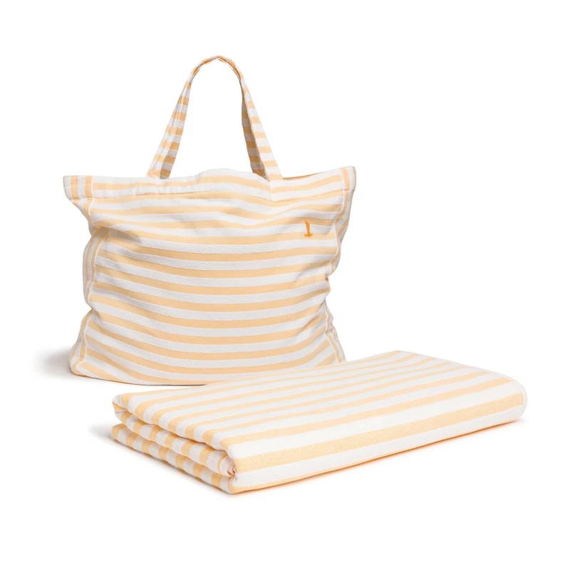 Möve Beach Set consisting of beach bag and blanket 180 x 150 cm made of 100% cotton, snow/gold