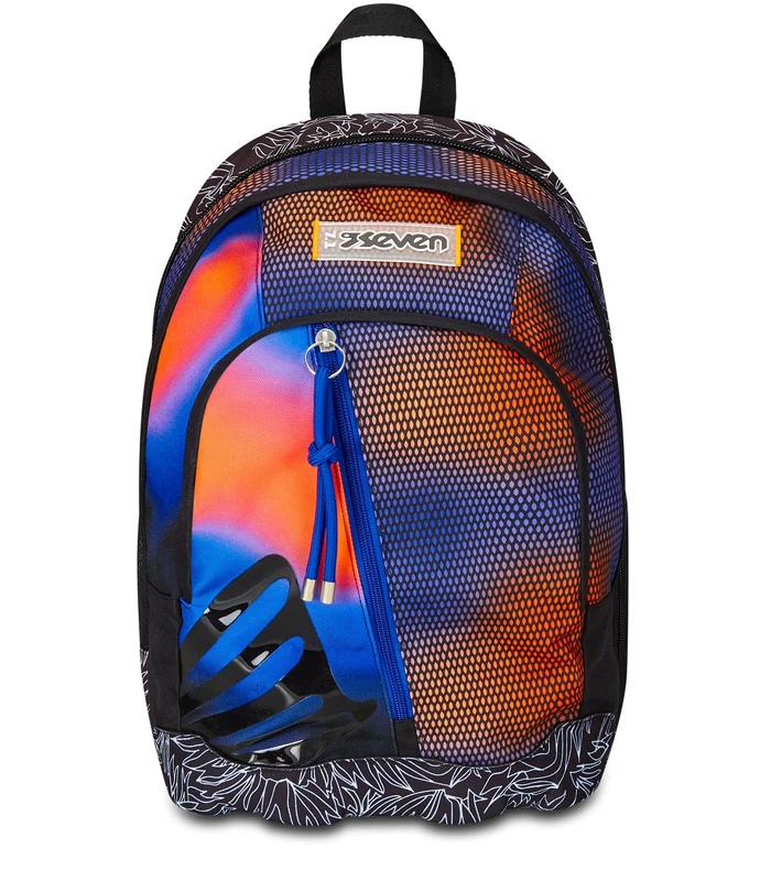 Seven Dual School Backpack, Blue and Orange, Shadefull Boy, Double Compartment with PC or Tablet Pocket, Bottle and Organizer, Junior and High School