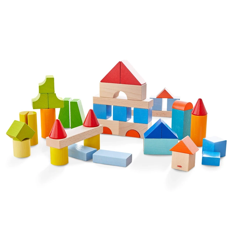 HABA My First Building Blocks - 46 Colourful Wooden Building Blocks with Cotton Bag - Made in Germany - For Children from 1 Year - Promotes Fine Motor Skills - 2010877001