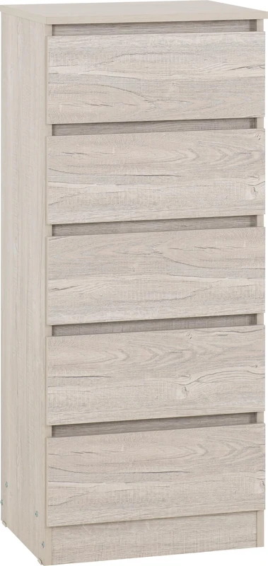 Seconique Malvern 5 Drawer Narrow Chest in Urban Snow