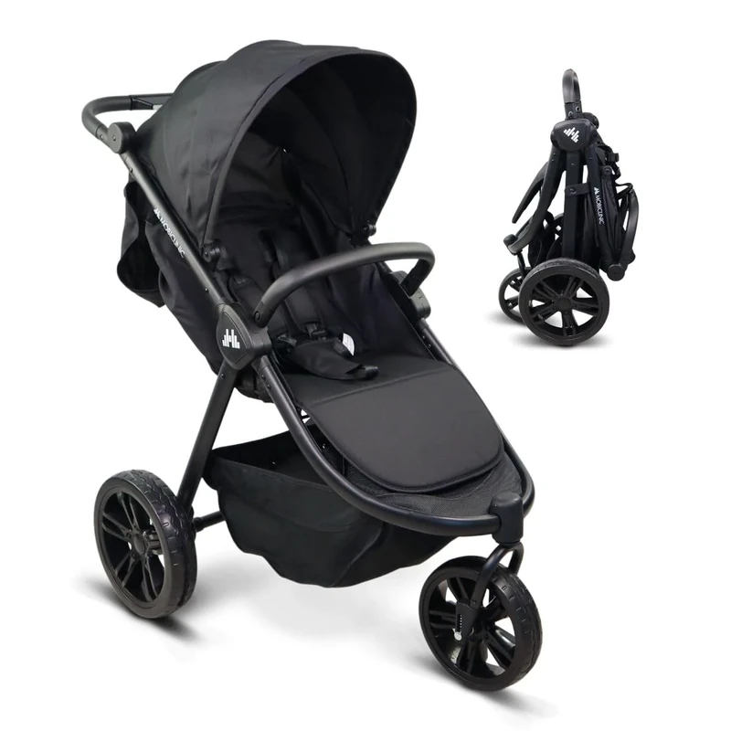 Mobiclinic®, 3-Wheeled Stroller, Pushchair, Agnes, All-Terrain Wheels, Foldable Baby Stroller, Buggy, Single Handlebar, 5-Point Harness, Rear Pocket, One Click Folding, XXL Basket, Up to 22 kg