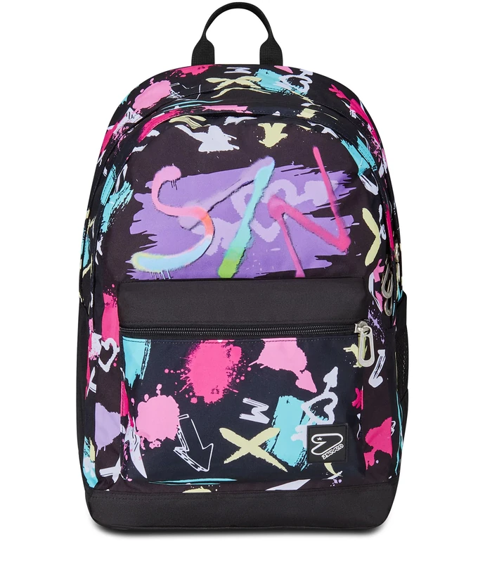 Seven Pro XXL Reversible Detach The Double School Backpack, GraffitiLoad, Fuchsia Black, 3 Backpacks in 1, Double Compartment with Wireless Earphones, PC Pocket and Bottle Holder, Medium Backpack,