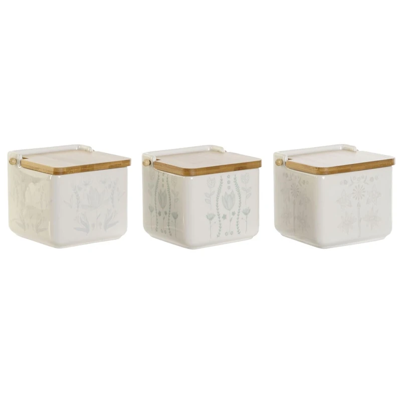 DKD Home Decor Salt Shaker with Lid Blue White Green Lilac Bamboo Scandi 750 ml 14 x 12.5 x 12 cm (Pack of 3)