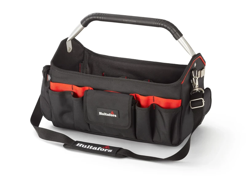 Open tool bag with 35 compartments from Hultafors I Includes adjustable shoulder strap I For storing and transporting tools I 590140