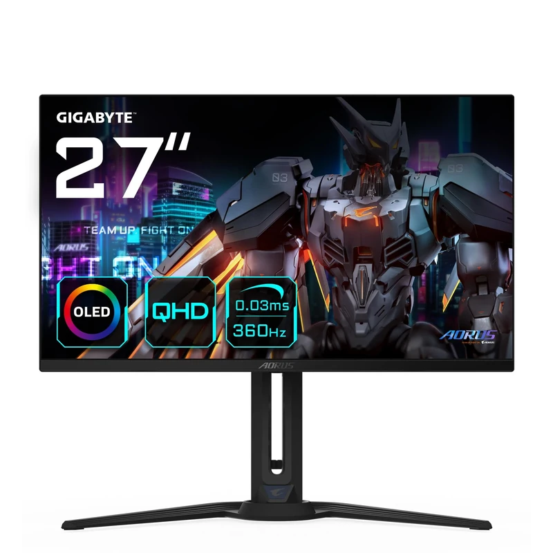 Gigabyte AORUS FO27Q3 27” OLED Flat Gaming Monitor - 2560 x 1440(QHD), 360Hz, 0.03ms, KVM, 250 cd/m2, FreeSync Premium Pro, DisplayHDR True Black 400, HDMI 2.1