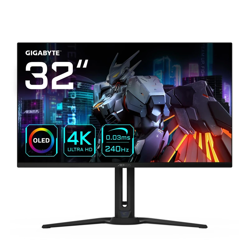Gigabyte AORUS FO32U2 31.5” OLED Flat Gaming Monitor - 3840 x 2160(UHD), 240Hz, 0.03ms, KVM, 250 cd/m2, FreeSync Premium Pro, DisplayHDR True Black 400, HDMI 2.1