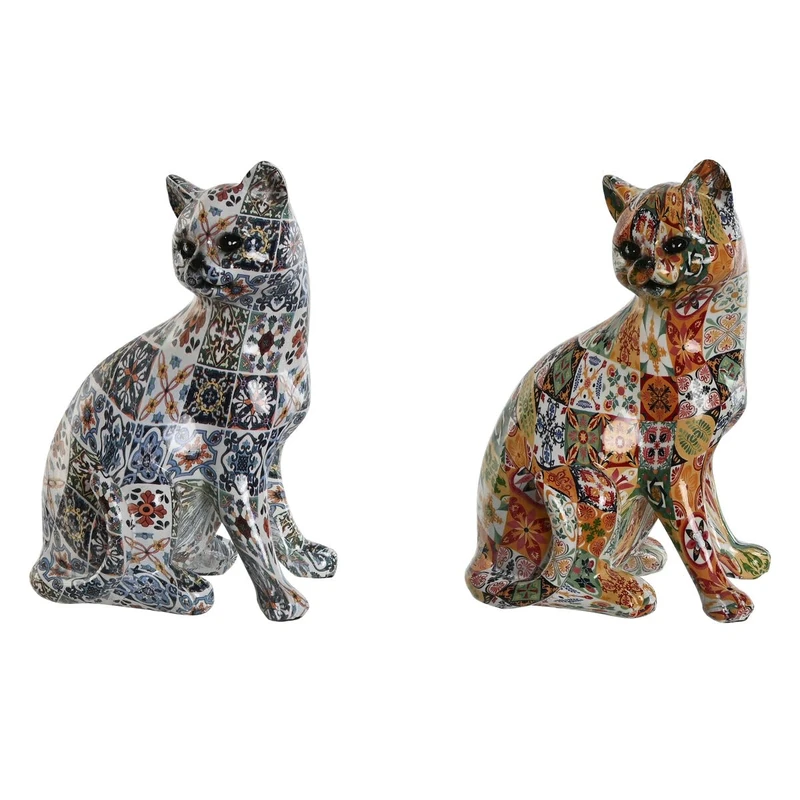 Home ESPRIT Multicolour Mediterranean Cat Figurine 11 x 10 x 16 cm (Pack of 2)