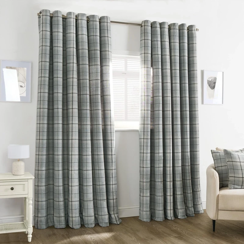OHS Blackout Curtains for Bedroom Living Room, Soft Decorative Woven Check Grey Curtains for Window Treatment Modern Thermal Insulated Fully Lined Curtain 2 Panel, 90" x 90"