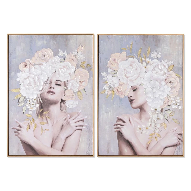 Home ESPRIT Modern Flower Painting 70 x 3.5 x 100 cm (2 Units) - Image 1