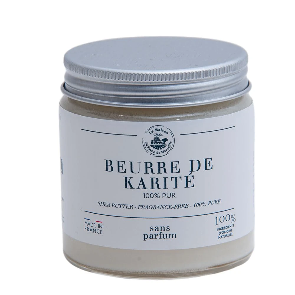 Maison du Savon de Marseille - Shea Butter Glass Jar - 100% Pure and Natural - Suitable for all Body Face and Hair Types - Boosts Moisture whilst Nourishing and Protecting - 120ml