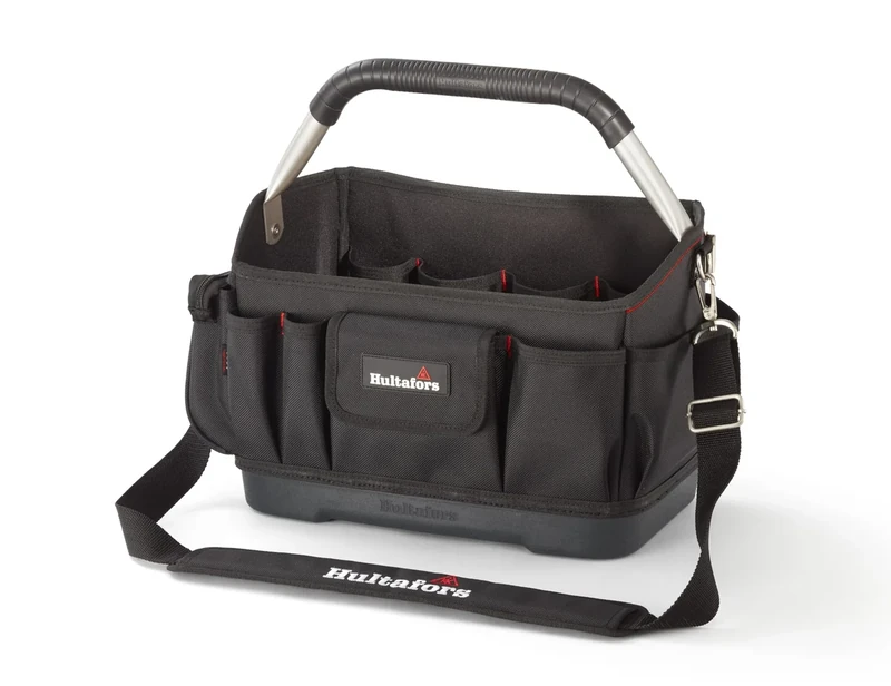Hultafors Ergonomic Tool Carrier, with a higher back that supports more tools, with a lower front for easy access with a clear overview of the contents