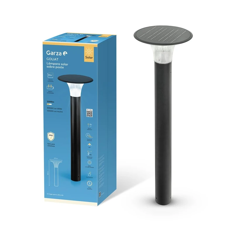 Garza - Outdoor Solar Street Light Pole 360º with Motion Sensor (2 Modes), Adjustable, IP65 Waterproof for Garden, Patio, Garage…