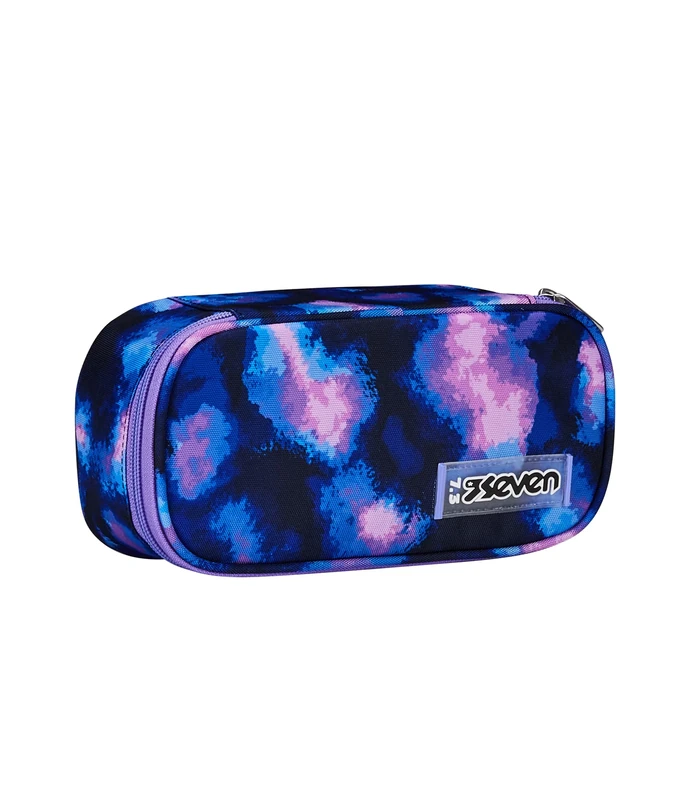 Seven Round Plus School Pencil Holder, Blue, Purple Spot, Oval Pouch with Inner Pocket and Elastic Pen Holders, Backpack Accessories, Elementary, Medium, Top, Girls, Blue, Taglia Unica, Modern