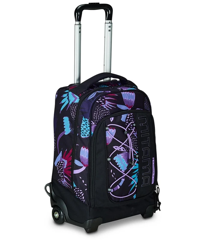 Mitama DR School Trolley Purple Bloom, with Mega Compartment and Double Handle, Black and Purple, Elementary School and Leisure, Girl, Black, Taglia Unica, Trolley - Image 1
