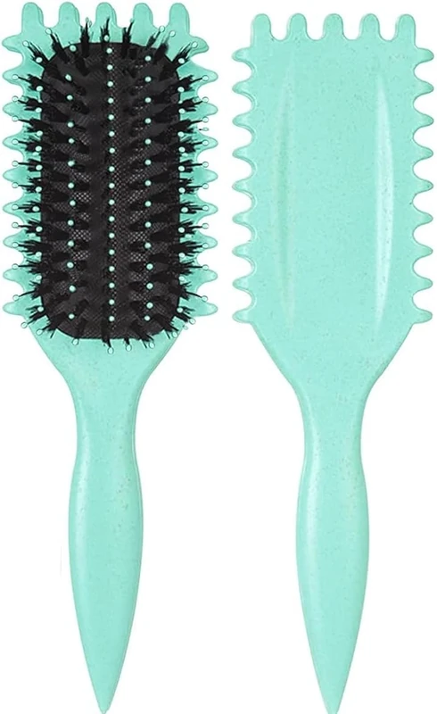 Urbeokr Curl Defining Brush - Newest Boar Bristle Styling Brush for Curly Hair, Shapes & Defines Curls (Green, 1PCS)