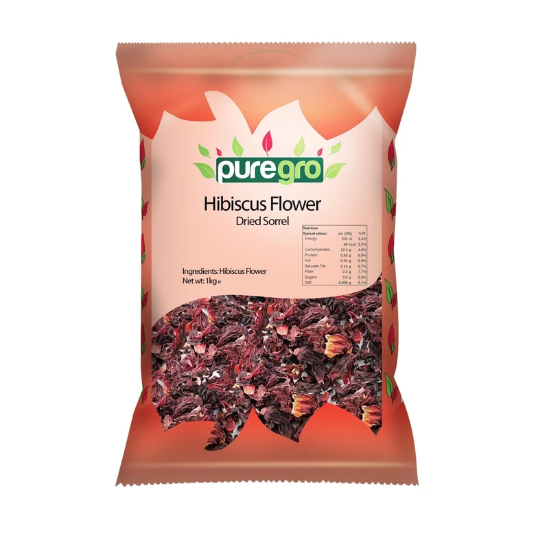 Puregro Hibiscus Flowers Whole Dried | 1kg | Pack of 1 | Hibiscus Tea Infusion | Flor de Jamaica | Dried Sorrel | Quality Ingredient for Brewing & Distilling