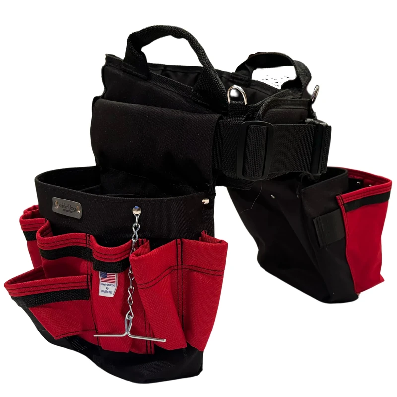 Boulder Bag Ultimate Electrician's MAX Combo with Comfort Back Support Tool Belt, Quick Release Buckle, Heavy Duty, Red, (Medium 28-32 Inch Waist), Made in USA