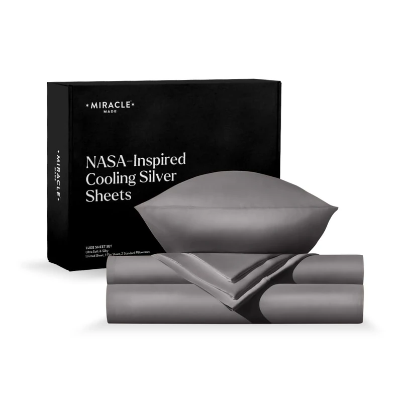 Miracle Made Newly Improved Extra Luxe Cool IT True Grip Fitted Bed Sheet - Silver Grey,King - 4 Piece Silver Infused - 300-Thread-Count Fabric - Fitted Sheet King