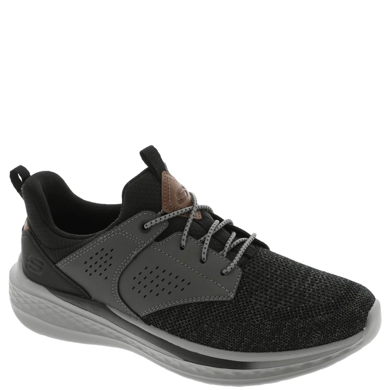 Skechers Men's Slade-Breyer 210892 Knitted Mesh Bungee Lace W/Quarter Cage Slip On, Black/Grey, 7.5 UK