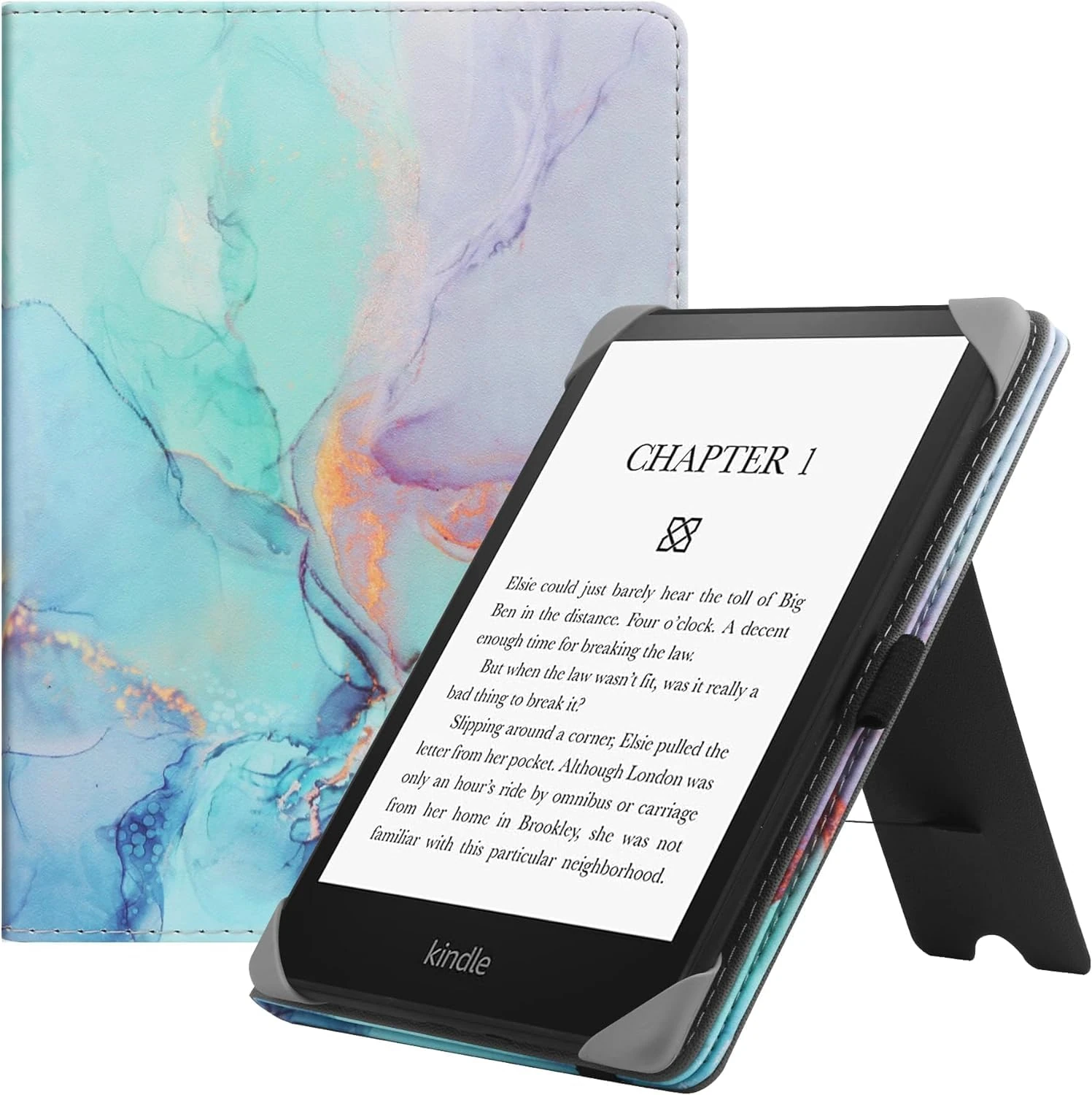 HGWALP Universal Case for 6 inch eReaders, Folio Leather Stand Cover with Handstrap Compatible with All 6" Kindle Paperwhite/Kobo/Tolino/Pocketook/Sony E-Book Reader-Marble Blue