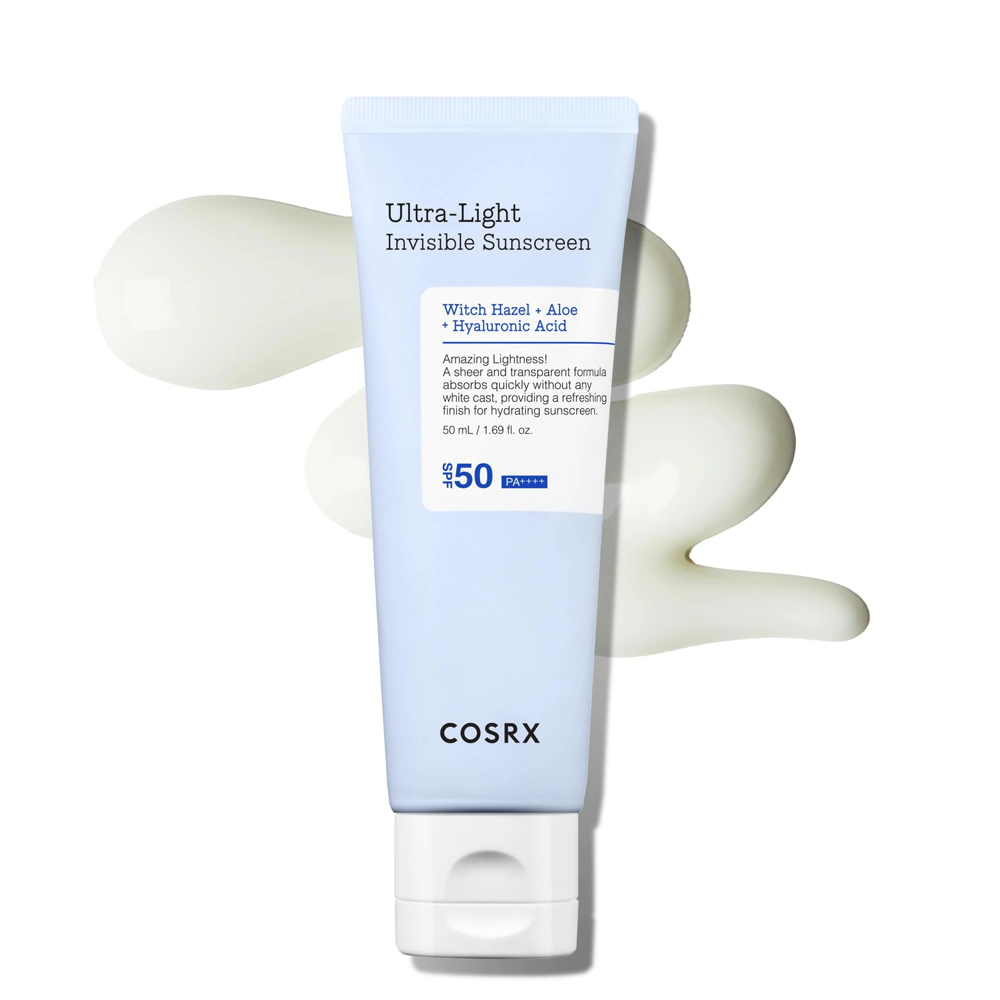 COSRX Ultra-Light Invisible Sunscreen - SPF 50 PA++++, Hydrating Sun Cream With Witch Hazel, Extra High UV Protection, Korean Skincare, 50mL