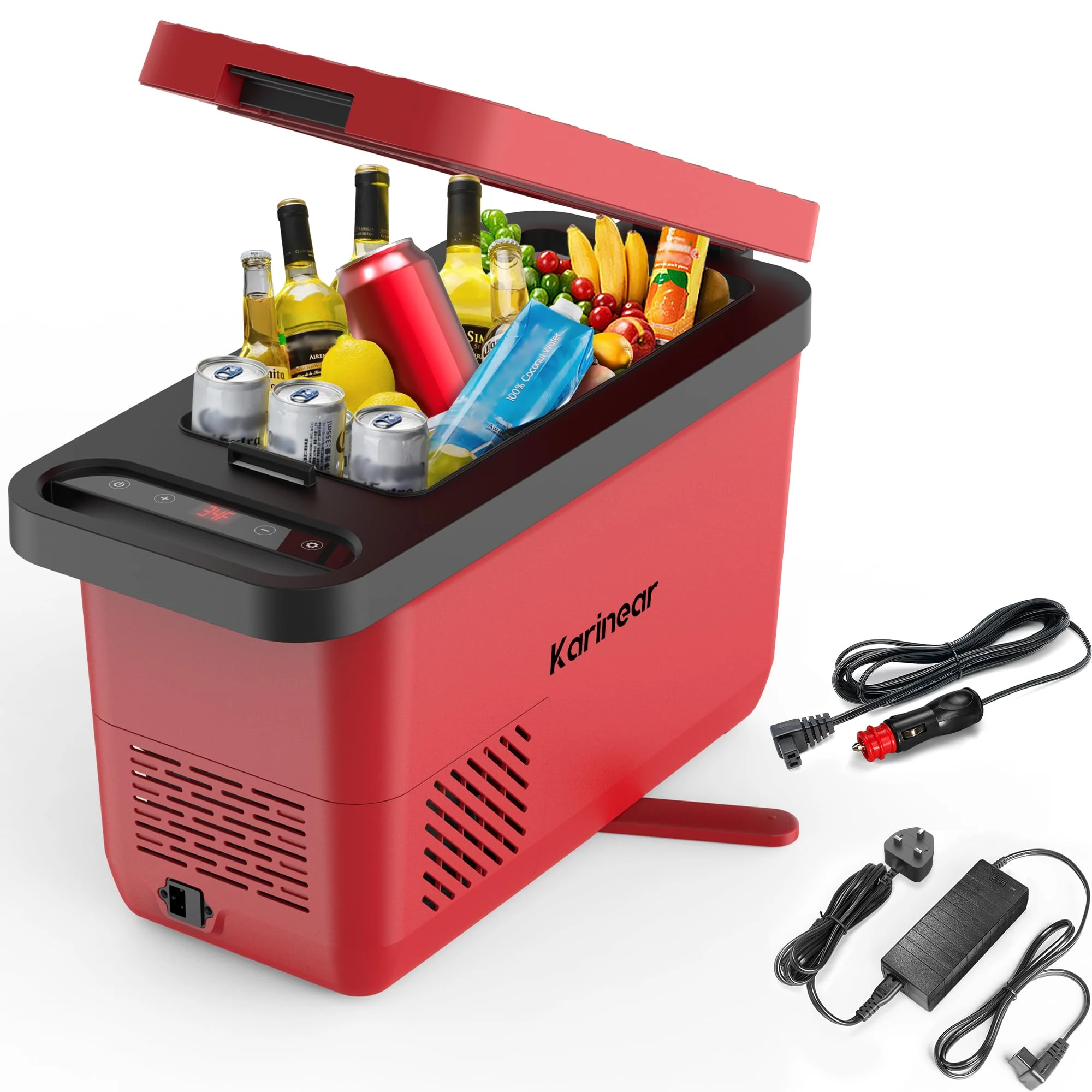 Karinear Car Fridge Red，12v Camping Fridge，16L Compressor Fridge Portable Plug-in Electric Cooler Box for Camping,Truck, RV, Boat, Picnic, Outdoor Travel/ -18℃-10℃