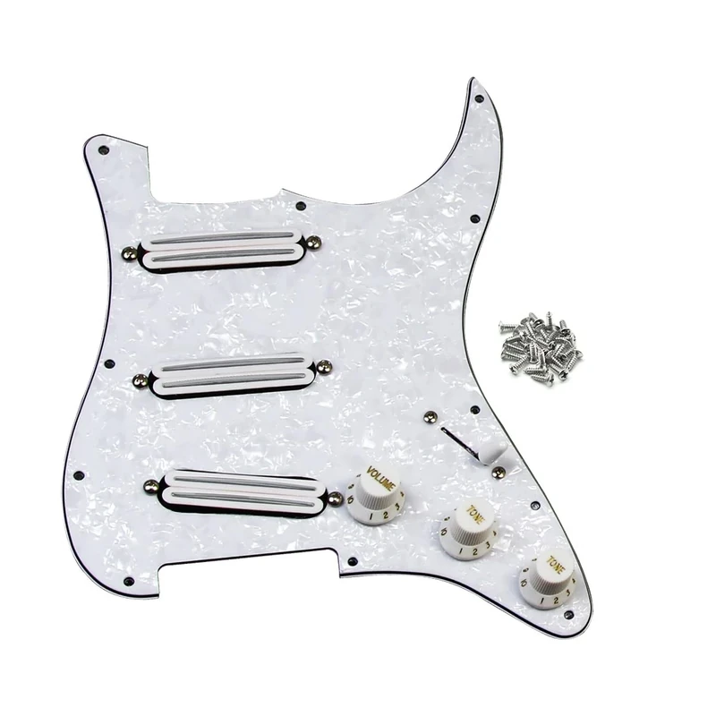 FLEOR Prewired Pickguard SSS Load Pickguard with Alnico 5 Hot Dual Rail Humbucker Pickups Set,White Pearl