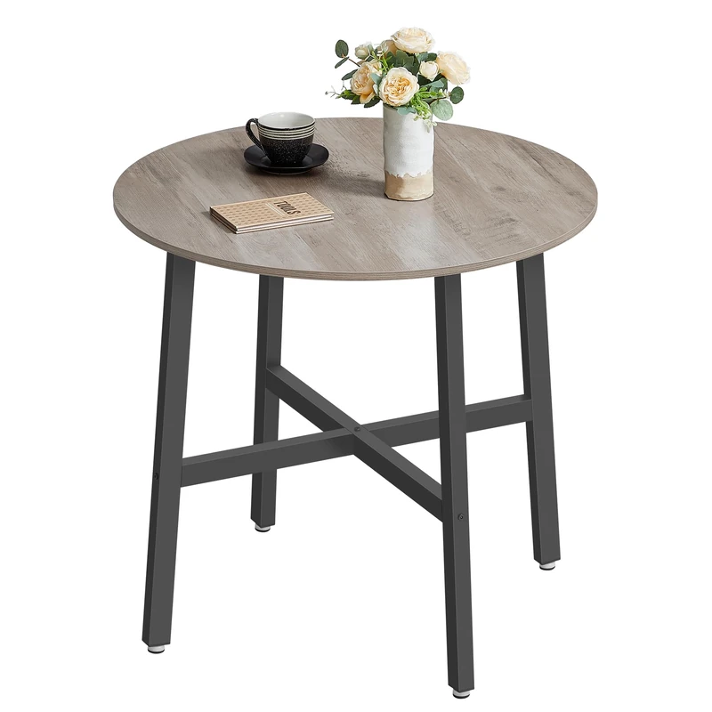VASAGLE Dining Table, Round Kitchen Table, for Living Room, Office, 80 x 75 cm (Diameter x Height), Industrial Style, Heather Greige and Ink Black KDT080G01