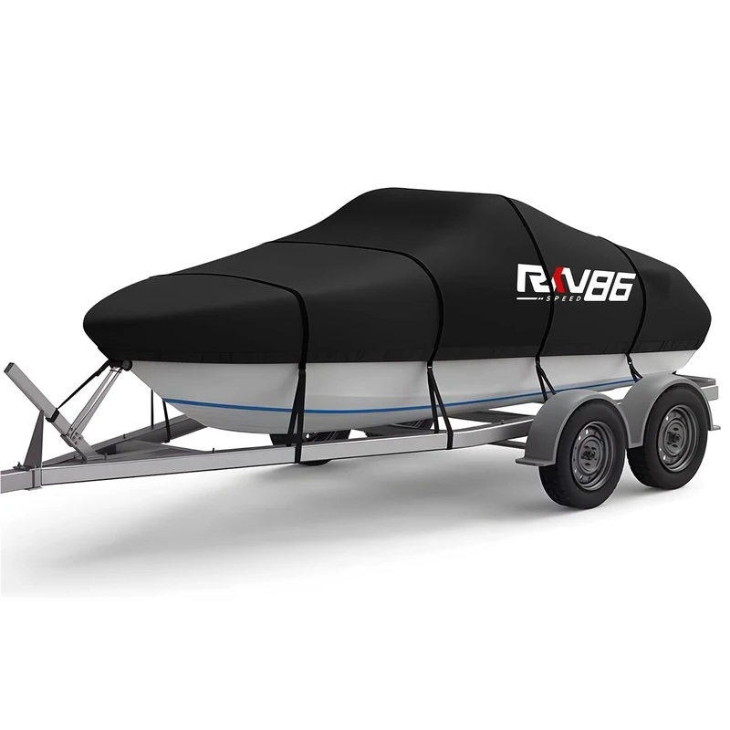 RKV86 Waterproof 6000D Oxford Fabric Boat Cover, Heavy Duty Boat Cover, Fits for Most 17ft, 18ft and 19ft Boat