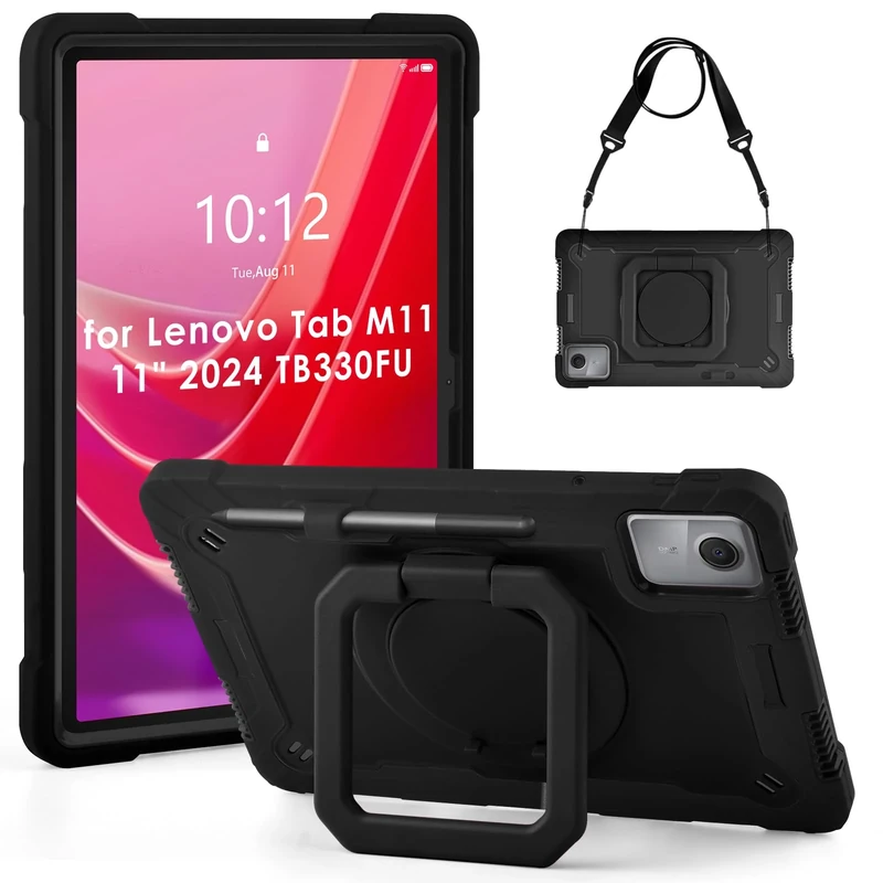 KATUMO Case for Lenovo Tablet M11 TB-330FU 2024 Shockproof Protective Cover 360° Rotatable Stand & Detachable Adjustable Shoulder Strap & Pencil Holder