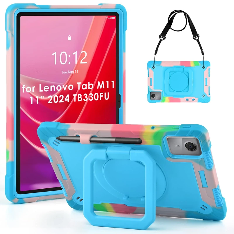 KATUMO Case for Lenovo Tablet M11 TB-330FU 2024 Shockproof Protective Cover 360° Rotatable Stand & Detachable Adjustable Shoulder Strap & Pencil Holder