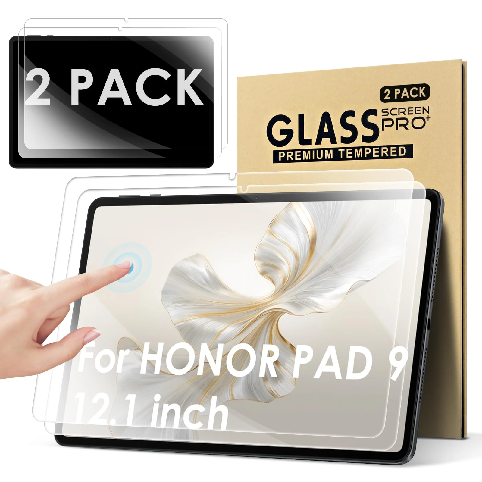 KATUMO2 Pack Screen Protector for Honor Pad 9 12.1-inch/Honor MagicPad2 12.3-inch, HD Clear Scratch Resistant Tempered Glass Film for Honor pad 9