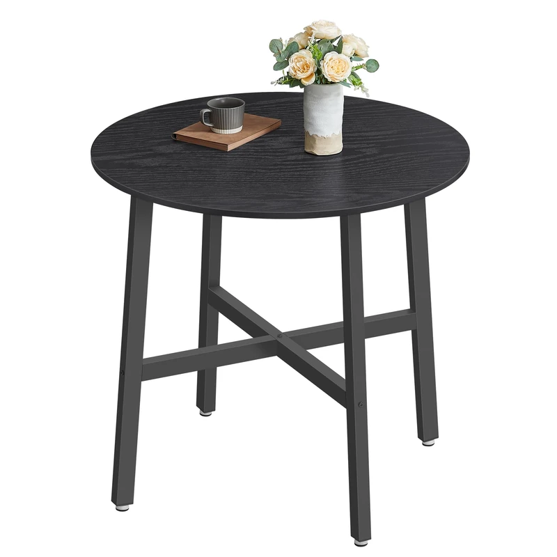 VASAGLE Dining Table, Round Kitchen Table, for Living Room, Office, 80 x 75 cm (Dia. x H), Industrial Style, Ebony Black and Ink Black KDT080B02
