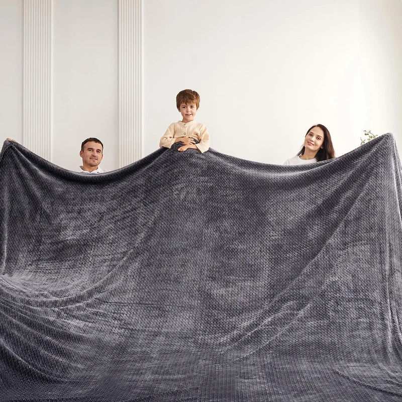 KORBLISS Oversized King Fleece Blanket 120x120 Inches, Seamless Soft Cozy 3D Jacquard Flannel Blanket 10'x10' Extra Large for Bed, Sofa, Couch, Travel & Camping, California King Throw, Dark Grey Leaf