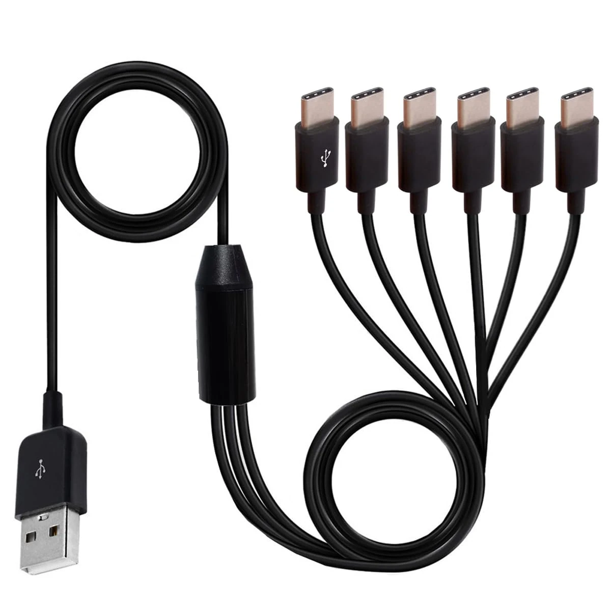 HUHANGGod Multi 6 in 1 USB C Splitter Y Cable, USB 2.0 A Male To 3 Type C Male Plug Cord, 1 to 6 Sync Charging Cable Adapter Compatible with Mobile/Android 1.5meter/5 Feet (6 Type C)