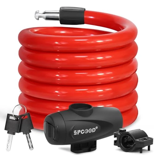 SPGOOD Bike Lock 1200mm/12mm with 2 Keys,Bicycle Lock with Mounting Bracket,Steel Cycling Cable Lock High Security,Lightweight Coiling Cable Lock for Bike,Scooter,Skateboard,Gate,Door