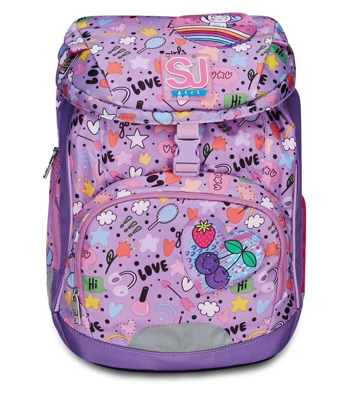 SJ Gang Soft Plus School Backpack, Purple, Cute Notes, Single Compartment with Adjustable Waist Strap, Side Pocket with Zip, Mesh Bottle Pocket, Elementary and Middle Schools Backpack, Girl, Girl,