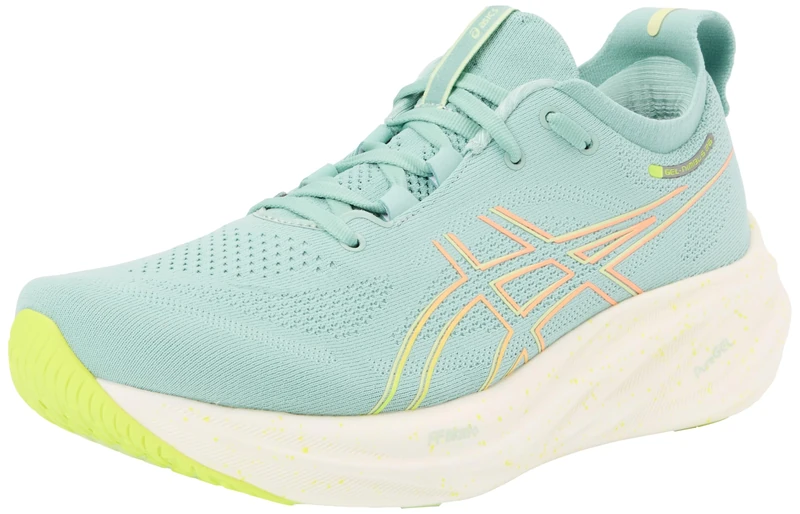 ASICS 1012B601-301 Gel-Nimbus 26 Women Light Celadon/Safety Yellow UK 9.5