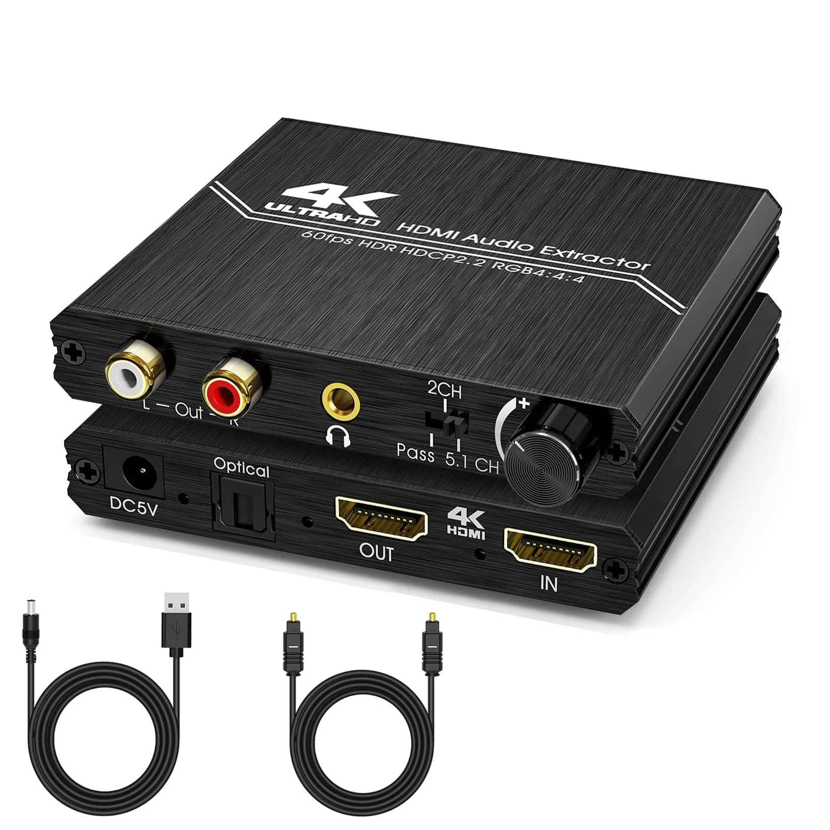 HDMI 2.0 Audio Extractor - 4K HDMI to Optical & 3.5mm AUX Stereo RCA L/R Audio Converter with Volume Control & HDCP 2.2 Support