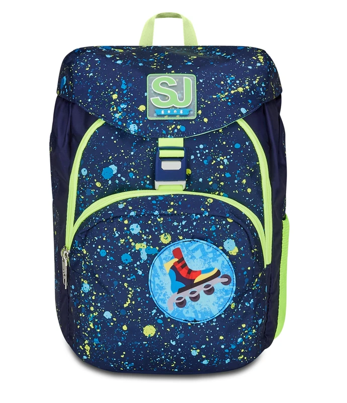 SJ Gang Mocrolight School Backpack, Green, Fluo Snow, Monoscompartment with Magnetic Buckle Opening, Adjustable Waist Strap, Flip System on Front Pocket, Backpack Elementary, Medium, Child, Boy,