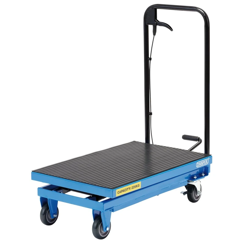 Draper Hydraulic Lifting Table, Certified to 225kg - 99814 - Lifting Range 225-720mm, Blue and Black