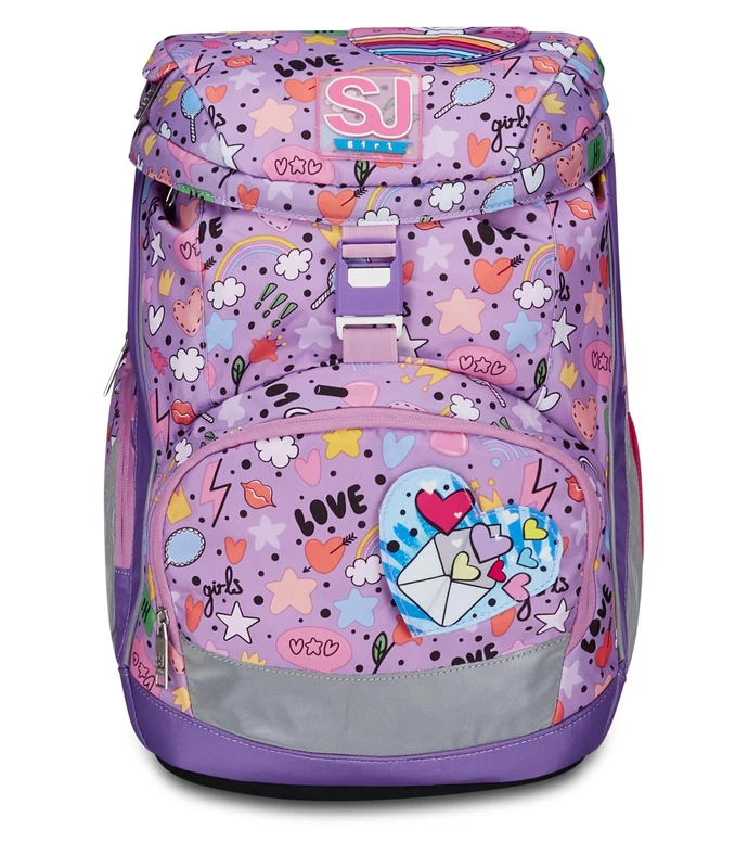 SJ Gang School Backpack Updown Soft, Purple, Cute Notes, Monoscompartment with Adjustable Waist Strap, Side Pocket with Zip, Mesh Bottle Pocket, Elementary, Middle Schools, Girls, Girls, purple,