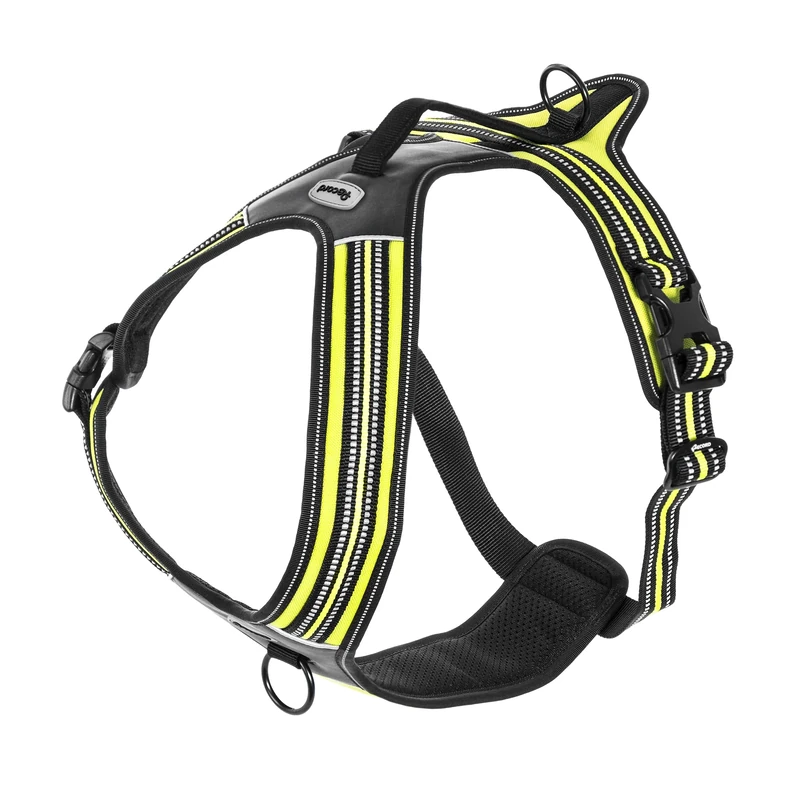 Record - Action Alps Dog Harness - Yellow - Size XL - Material: Nylon Braided with Reflective Bands 3M ScotchLite - Circumference 90-125 cm