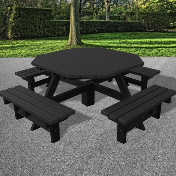No Butts Picnic Bench, Black, 8 Seater