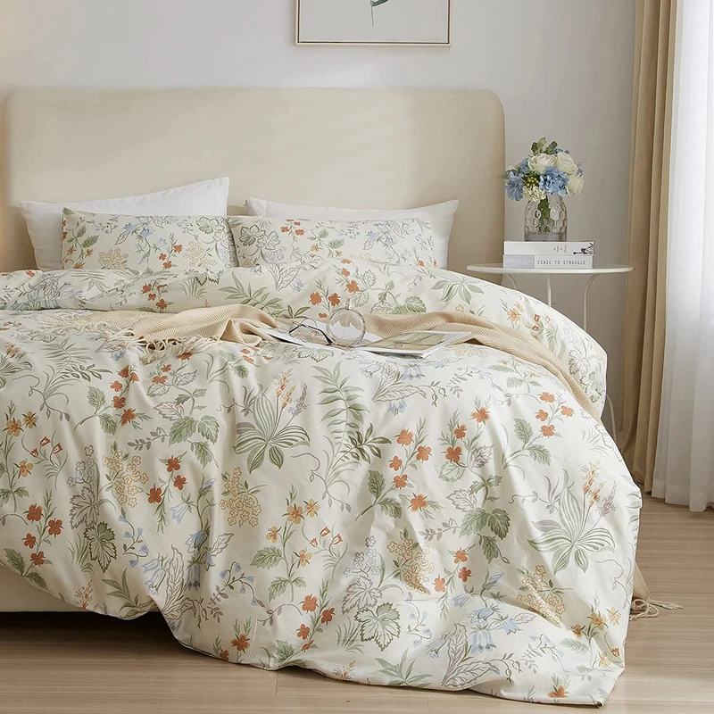 HighBuy Beige Comforter Twin XL Size with Green Floral 3 Piece Cute Soft Bedding Comforter Set Lightweight All Season Aesthetic Boho Comforter for Women Girls,Ultra Soft Kids Bedding Set