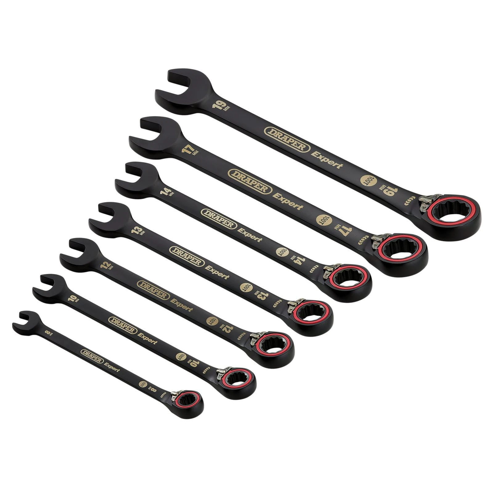 Draper 03911 Expert HI-TORQ Metric Reversible Ratchet Combination Spanner Set, Black (7 Piece)