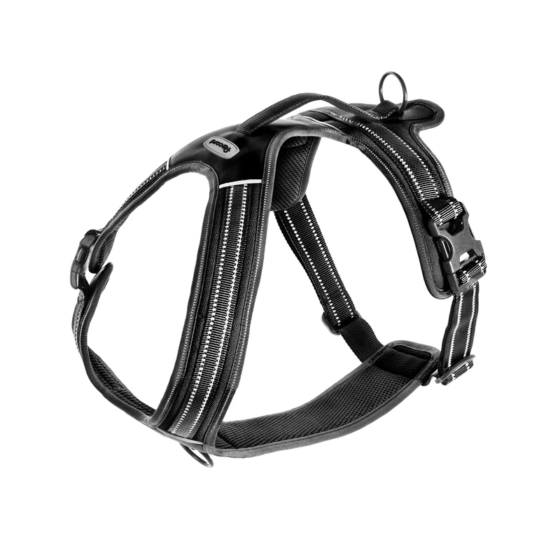 Record - Action Alps Dog Harness - Black - Size M - Material: Nylon Braided with Reflective Bands 3M ScotchLite - Circumference 60-72 cm