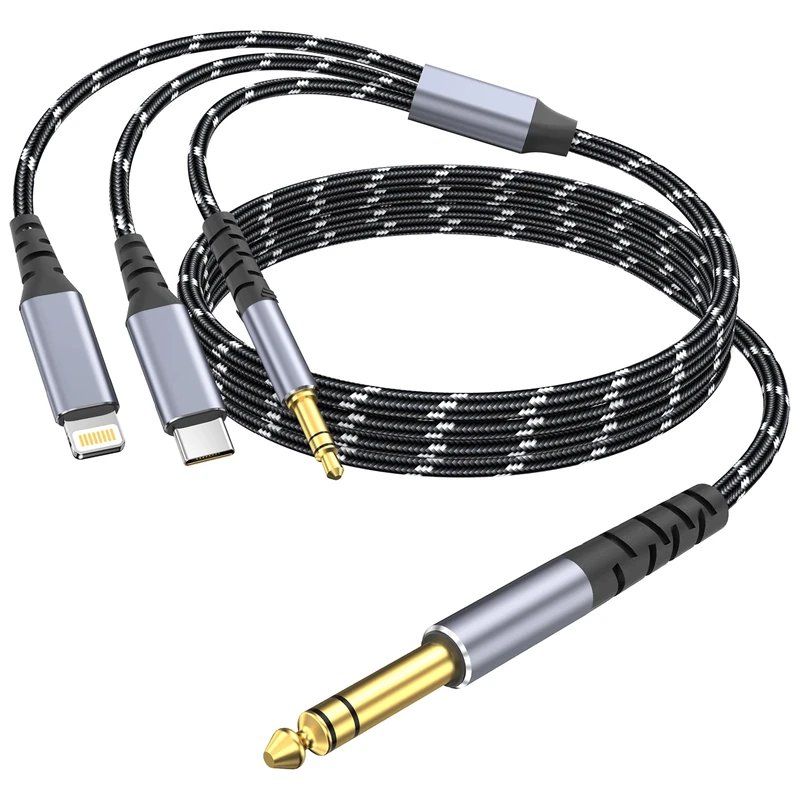DCNETWORK Lightning to 1/4 TRS Audio Stereo Cable, 3 in 1 to 1/4 Male Aux Audio Cord Compatible with iPad, iPhone 13 Pro for Amplifier, Mixer, Home Theater, Speaker ect