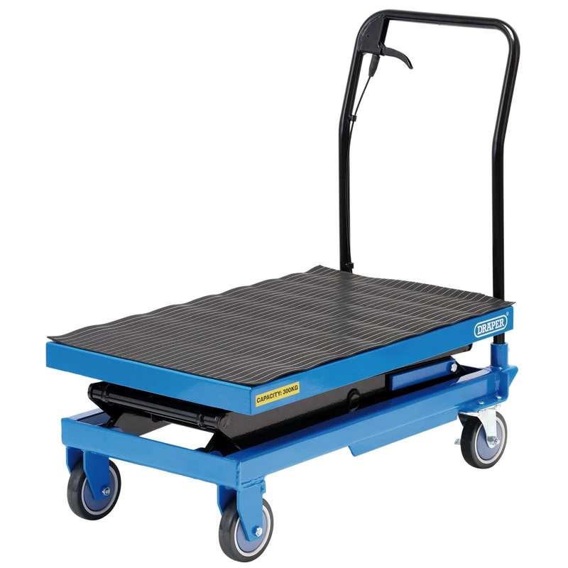 Draper Hydraulic High Lift Table, Certified to 300kg - 99816 - Lifting Range 350-1285mm, Blue and Black