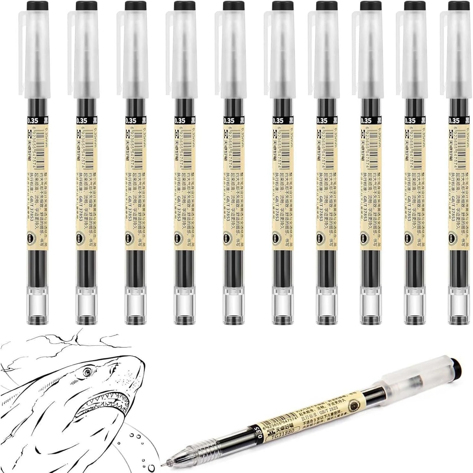 10 Pcs Black Gel Pens - Smooth Writing, Ultra-Fast Drying, 0.35mm for Students & Office